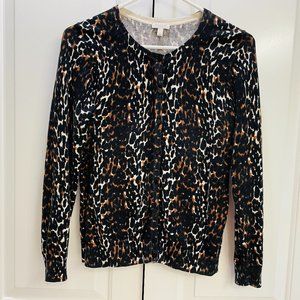 VGUC Talbots Petites Cardigan Sweater, Leopard Print, Long Sleeve, Petite Small